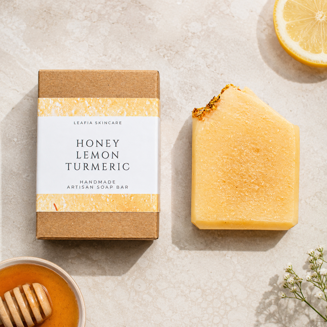 Real Raw Honey, Lemon & Turmeric Soap | Hemp Seed Oil & Turmeric Powder