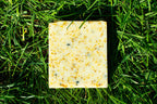 Rectangular piece of soap on a grassy background